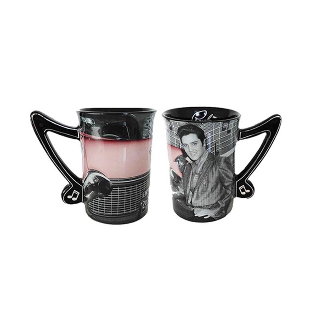 New Elvis Presley mug coffee tea hot chocolate 16 Oz grey pink Cadillac